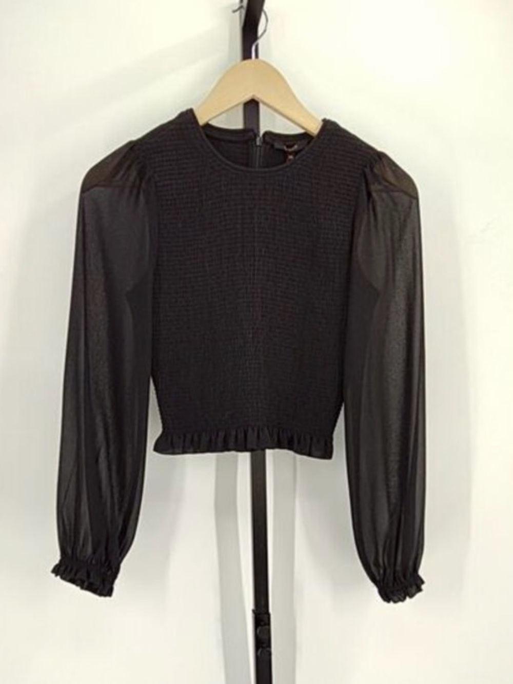 Quince NWT Chiffon Smocked Cropped Blouse - Size XS - Black
